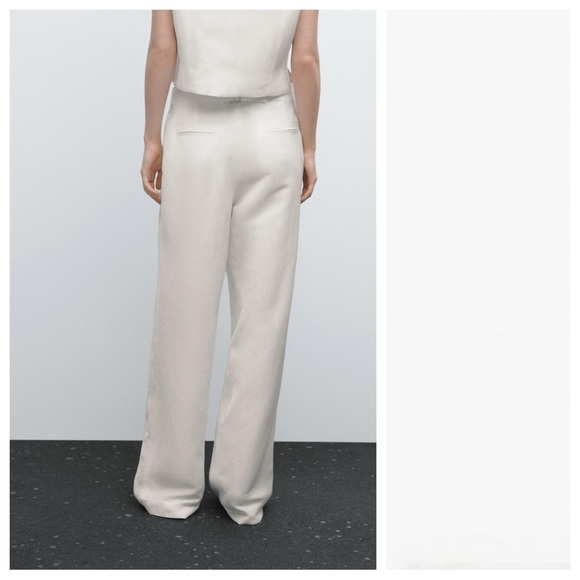 NWT. Massimo Dutti Cream Linen Blend Flowing Trousers with Buckle Detail Size 4. - Picture 4 of 12